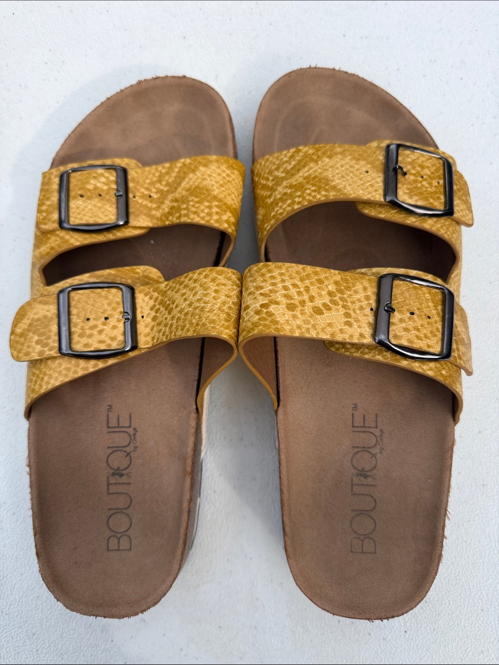 Boutique womens Double-Buckle Sandals in Mustard Yellow